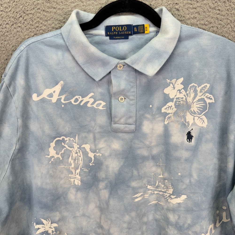 Ralph Lauren Polo Shirt Mens XL Blue White Hawaiian Aloha Vacation Resort Preppy